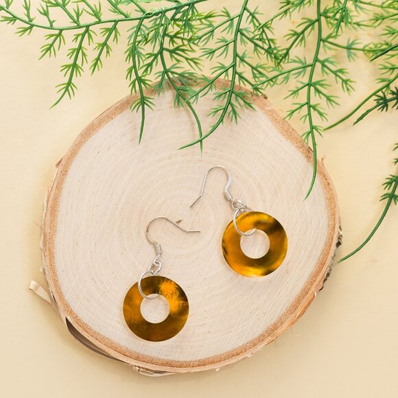 Recycled Vintage Brown Bleach Jug Glass Hoop Earrings - Picture 3 of 6